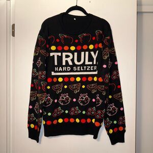 Truly Seltzer Large Ugly Christmas Sweater Long Sleeve Crew Neck Colorful EUC